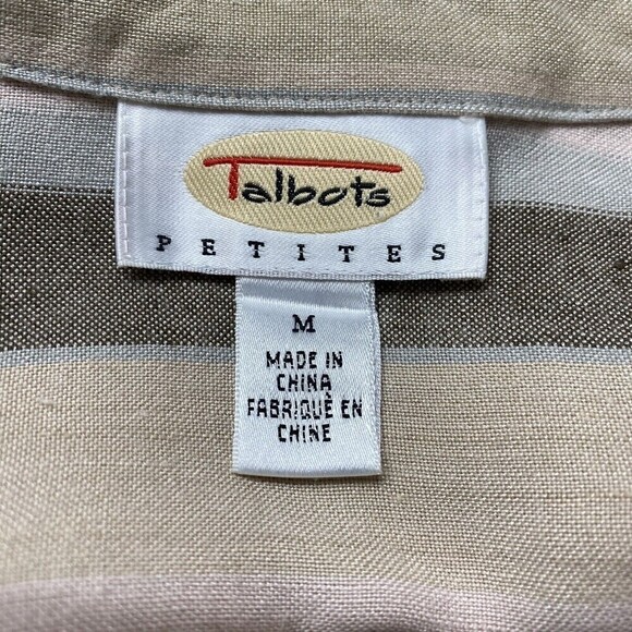 Talbots Shirt Blouse Womens Size M Beige Stripe Linen Blend Button Up - Picture 4 of 4